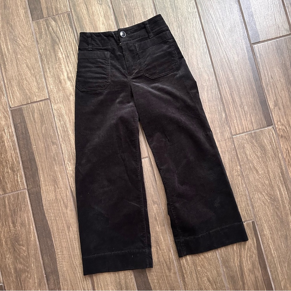 Anthropologie Maeve Colette Cropped Wide Leg Corduroy Pants Black Sz 24P PETITE - Picture 2 of 9